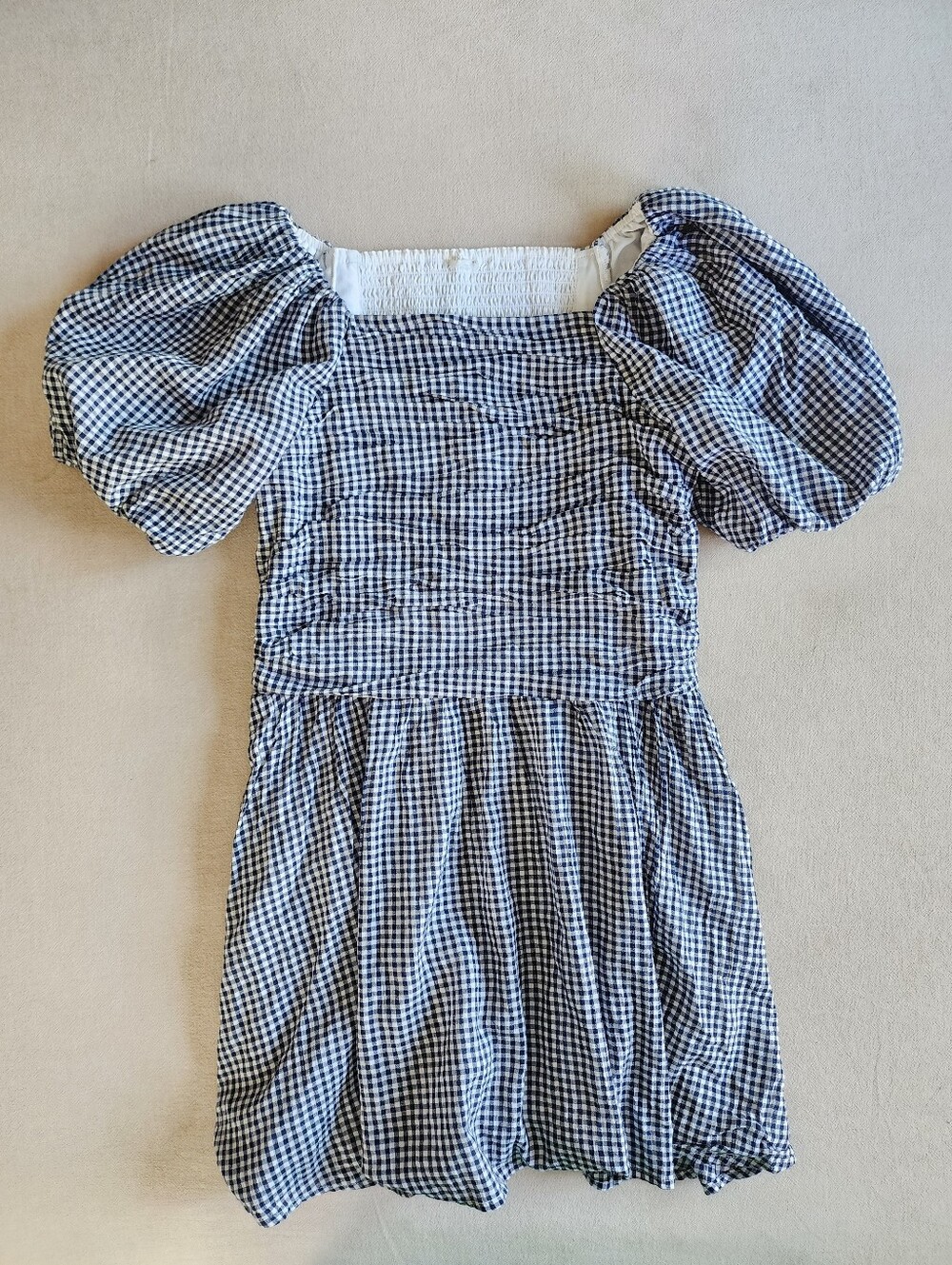 Abercrombie & Fitch Kids Emerson Puff Sleeve Mini Dress In Gingham Navy Girls